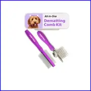 Ultimate Pet Grooming Tool Set - Dematting Rake & Detangling Comb for Pets