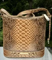 NEW BRAHMIN KATIE MACCHIATO MANSOURI BROWN SNAKESKIN PATTERN HANDBAG NWT