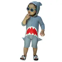 在飛比找蝦皮商城優惠-大嘴鯊魚連帽泳帽 平角連身泳衣 泳裝 沖浪服 兒童泳裝 防曬