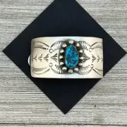 Sterling silver Blue Kingman turquoise Hair Barrette Navajo handmade Jolene Beg