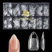 UNA GELLA Short Almond Gel Nail Tips, 600 Pcs Pre-Filed Short Nail Tips Almond Shape Half Matte Press On Nails 12 Sizes Full Cover Clear Fake Almond Nails for Nail Extension Home DIY Salon with Box