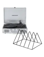 [Crosley] Cruiser Bluetooth Portable Turntable + Gadhouse Vinyl Rack Bundle in Silver/Black