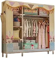 Canvas Wardrobe, Portable Wardrobe Shelves for Bedroom, Foldable Clothes Closet Storage Organizer with Hanging Rail and Fabric Cover