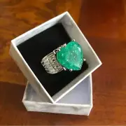 Ladies elegant large paraiba tourmaline emerald heart stone 925 ring 6 NIB