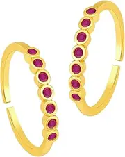 [Aheli] Gold Plated Rani Pink Cubic Zirconia Studded Fancy Toe Ring Adjustable Bichiya Fashion Jewellery for Women, Metal, No Gemstone