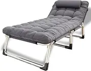 Folding Camping Cot W/Mat for Adults, Heavy Duty Outdoor Camping Bed Travel Camp Cots Camping Loungers, 5-Position Adjustable Backrest, Lightweight Tent Cot for Home Office Beach Garden