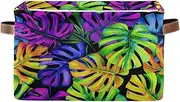 Monstera Leaves Closet Storage Bins, Rectangle Collapsible Storage Bin with Handle, Set of 2