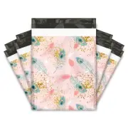 50 10x13 Pink Peacock Feathers Designer Poly Mailers Shipping Envelopes