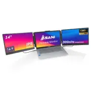 14" Portable Monitor - Full HD Tri-Screen Extender for Laptops, USB Type-C pl...