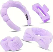 [BinPhorm] Hair Band Cosmetics, 5 Pieces Skin Care Headband for Washing Face Spa Hair Bands with Hair Clips Wristband Set for Women for Shower Beauty Girls Sports Yoga Spa Headband for Washing Face