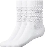 [diputox] Slouchy Socks Women Slouch Socks Knee High Boot Long Tube Socks 3 Pairs White, White, One Size
