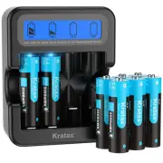 Kratax 1.5V AA Rechargeable Li-ion Batteries 3500mWh Lithium ion LCD Charger LOT