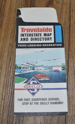 Vintage Skelly Travelaide Interstate Advertising Map & Directory Gas Oil Holder
