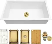 MONSINTA 31 Inch Kitchen Sink, 31" x 18" x 9" Single Bowl Undermount White Kitchen Sink With Workstation, 31" x 18" Deep and Large Granite Composite Quartz Kitchens Sinks With Gold Accessories
