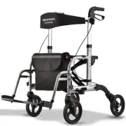 EQUIPMED 2-in-1 Foldable Aluminium Walking Frame Rollator and Transit Wheelchair