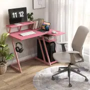 CostwayComputer Desk with Built-in Charge Station for Office Room Study-Pink
