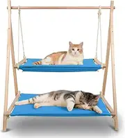 SHENMAIDAY Cat Swing Bed, Double cat Hammock, pet Hanging cat Bed, Elevated cat Bed That can accommodate Multiple Cats at The Same time, Furniture for Cats, Suitable for Indoor (Blue)