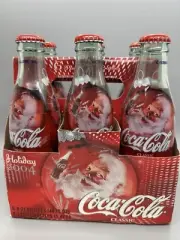Holiday 2004 Six Pack Coca Cola Glass Bottles Sealed- Santa