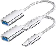 Terura 2 Pack USB Type C to USB 3.0 Adapter, USB C to USB Female OTG Cable Thunderbolt3 to USB Adapter Compatible with MacBook Pro/Air, iPhone 16 Pro Max/16 Plus/16/15, Galaxy S24/S23/S22/S21 (Grey)
