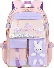 [LYCENXI] School Backpack for Girls, Lightweight Waterproof Cute Bunny School Bookbag for Teen Kids Students Elementary