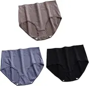 [FARZAH] Women Panties Female Underwear Ladies Mid Rise Briefs 3 Pack Ladies Knickers High Rise Soft Underwear Plus Sizes Ladies Mid Rise Briefs Comfy Hipster Panties Women Plain Brief, 6 Colors(Color:C,Size:3