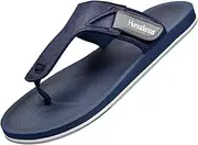 [Harssidanzar] KM235EU Men's Flip Flops Flat Indoor Outdoor Summer Beach String Slip on Sandals, navy, 10 AU
