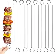 12Pcs Metal Skewers for Kabobs, 8 Inch Stainless Steel Skewers Reusable BBQ Barbecue Skewers for Grilling Kebob Meat Chicken Vegetable Appetiser