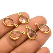 10 Pcs 18X11mm Pink Chalcedony Connector 1 Loop Bezel 18k Gold Plated