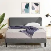 Zinus Nelly Queen Bed Frame Fabric Platform Base Mattress Solid Wood Slat Grey