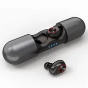 V8 Stereo Ergonomic Design Binaural Bluetooth 5.0 Earphone With Charging Box (Blue)