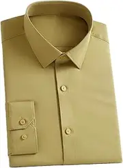 [Kiioouu] Men No Trace Mens Dress Shirt Long Sleeve No Ironing Business Formal Pocket-Less Regular Fit Office Social Shirts