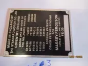 FOR THE TRACTOR MASSEY FERGUSON FE-35 COMMISSION PLATE
