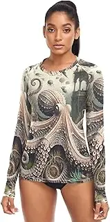 [RPLIFE] Fantasy Vintage Octopus Uv Shirt Athletic Shirt, Cooling Swim Shirt Women, Fantasy Vintage Octopus, Medium