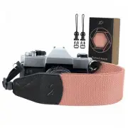 Pink Camera Strap - 2" Wide Cotton Woven Genuine Leather Head Camera