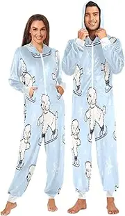 [ZZXXB] Poodle Ice Skating Onesie Pajamas for Adult Women Men Long Sleeves One Piece Onesies Hooded Sleepwear S - XL