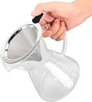 400ml Glass Coffee Pot Carafe, Heatproof Pour Over Coffee Maker with Stainless Steel Filter for Home Kitchen (Flat Bottom)