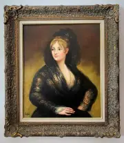 The beautiful lady in black - amazing portrait - ornate gold frame