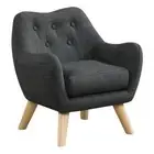 Fenix 19.5"W Gray Linen Fabric Kids Chair w Button Tufted Back and Wooden Legs