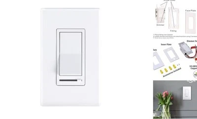 in Wall Dimmer Switch for LED Light/CFL/Incandescent,3-Way Single Pole