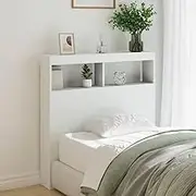 Headboard Cabinet, Storage Bed Headboard Beds Head Frame with LED White 100 cm