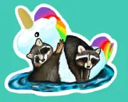 RACCOONS on UNICORN FLOATIE Vinyl Sticker Decal for Laptops, Tablets Indoor Use