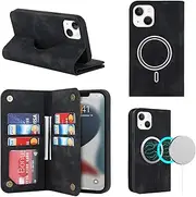 GoshukunTech Case for iPhone 13 Mini Case Wallet Leather[Support Magsafe Charging][4 Card Holders] with Stand Feature Protective Shockproof Folio Flip Cover for iPhone 13 Mini(5.4")-Black
