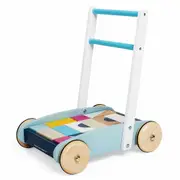 Bigjigs Toys Wooden Baby Walker Push Toy with Building Bricks for Learning