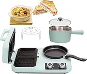 4 in 1 Breakfast Maker Station, 800W Electric Sandwich Breakfast Machine with Non-Stick Griddle, Baking Pan, and 1.3L Cooking Pot, Dual Zone Work, 60min Timing, Breakfast Machine for Home