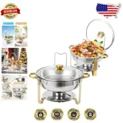 Professional Grade Buffet Set: 5QT Chafing Dishes with Gold Finish & Lid Holder