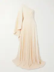 [Solace London] Solace London - Maci One-shoulder Pleated Chiffon Gown - Cream - UK 6 UK 6 Cream