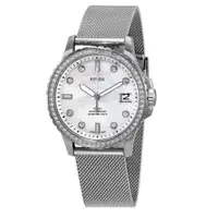 在飛比找PChome24h購物優惠-FOSSIL Carlie米蘭帶珍珠貝銀色女錶 ES4998