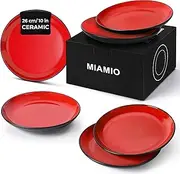 MIAMIO - 6 x Plate/Dinner Plate Set Stoneware Ceramic Tableware Set - Le Papillon Collection (Red, 26 cm)
