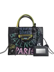 Balenciaga Papier A4 Mini Zip Around Graffiti Multicolor Leather Tote