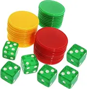 BCOATH Portable Dice Set Poker Chips 6 Dice 60 Chips Acrylic Plastic Safe for Gaming